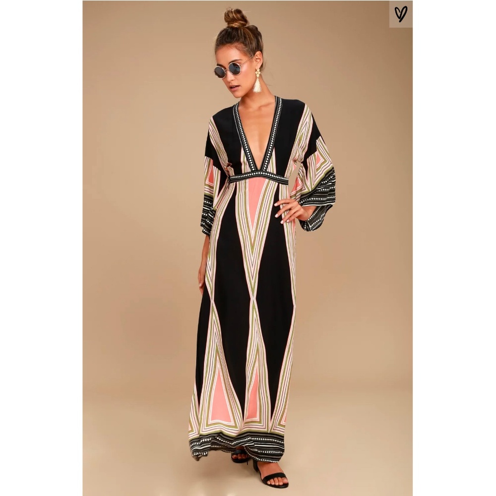 Lulu's Montecito Black Print Maxi Dress S EUC